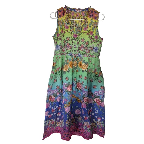 Johnny Was Dresses & Skirts - Johnny Was Dress Womens XS Multi Flower Print V Neck Sleeveless Fit & Flare Boho